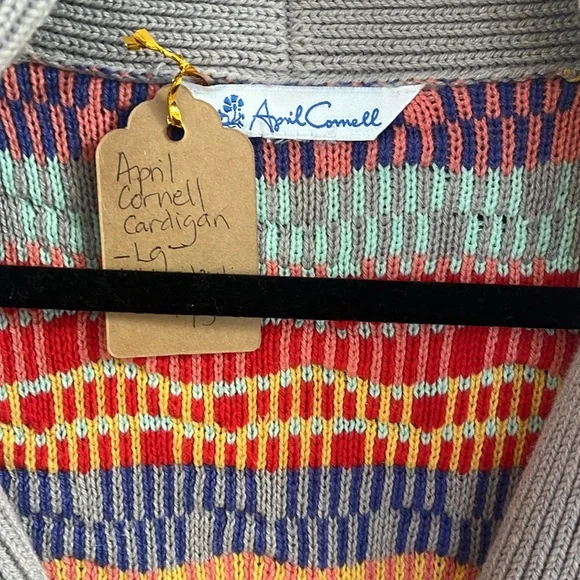 SOLD‼️‼️EUC April Cornell Amazing Multi-Coloured Cardigan with Shawl Collar L - Picture 2 of 6